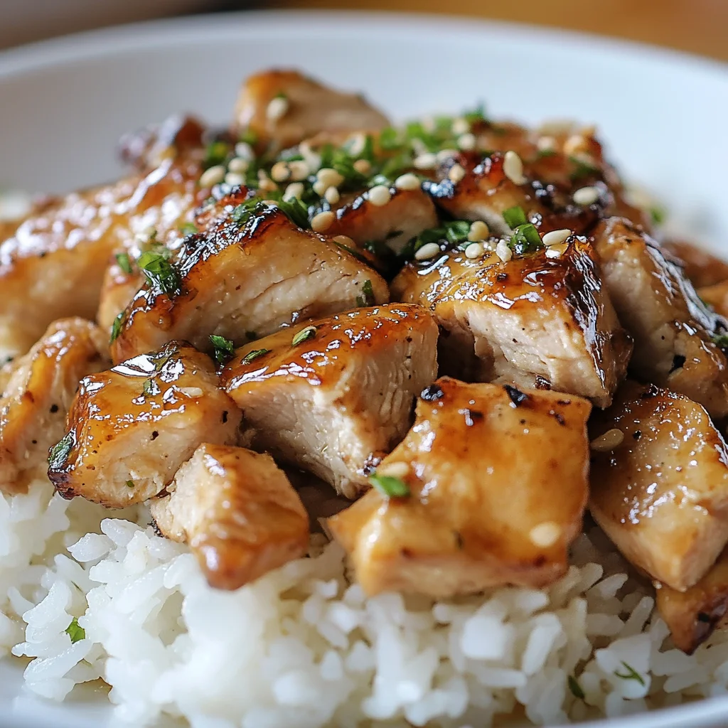 A beautiful plate of chicken and rice made in a rice cooker, featuring perfectly cooked chicken with fragrant rice.
