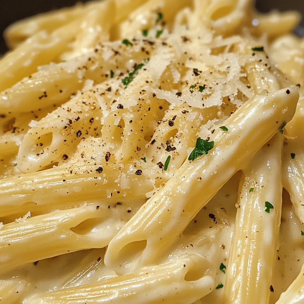 Creamy Alfredo Penne Pasta with Parmesan Cheese