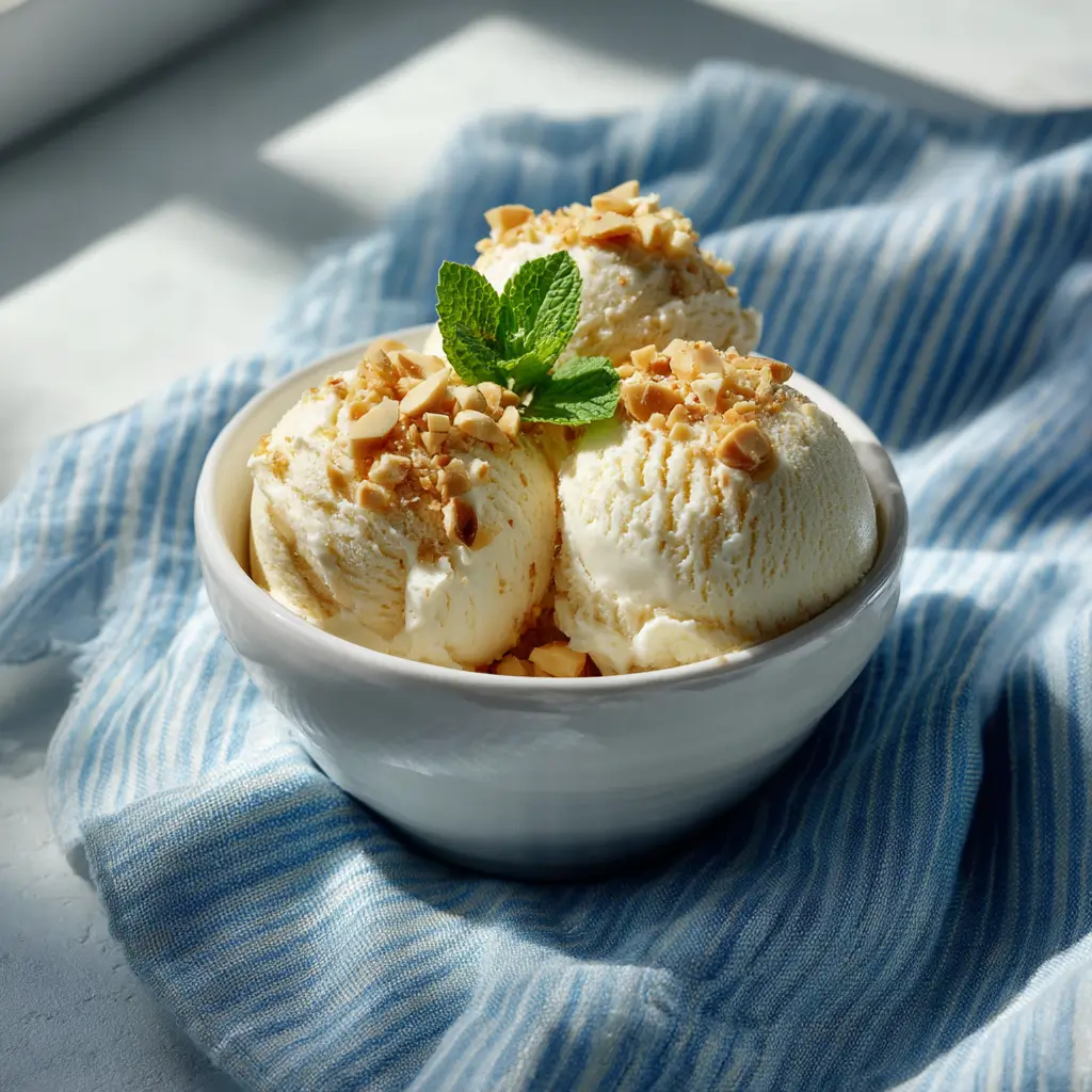 Scoops of 3 ingredient banana ice cream served in bowl