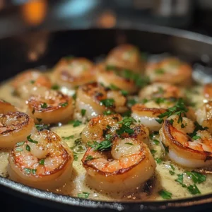 keto dinner recipes : Garlic butter shrimp in a cast-iron skillet