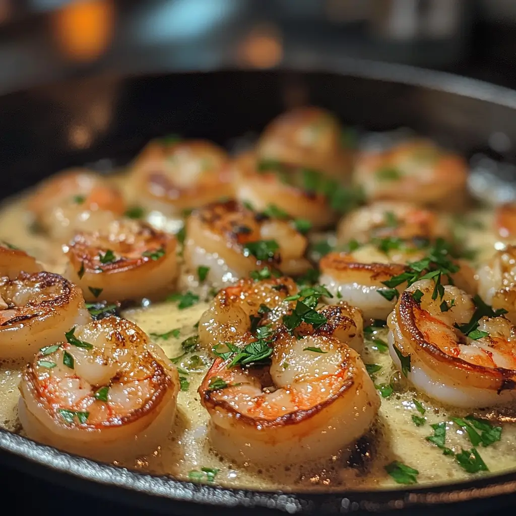 keto dinner recipes : Garlic butter shrimp in a cast-iron skillet
