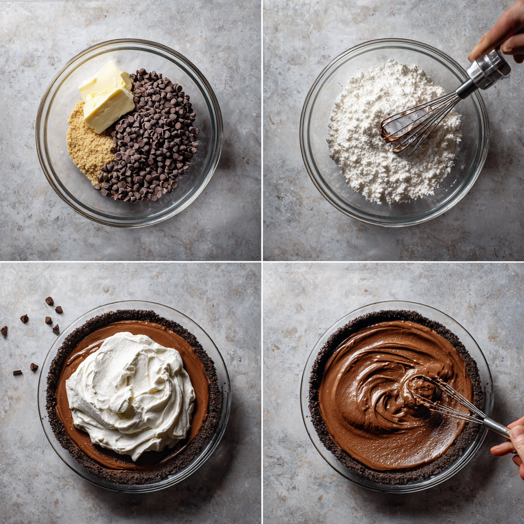 Step-by-step making of no bake chocolate pie