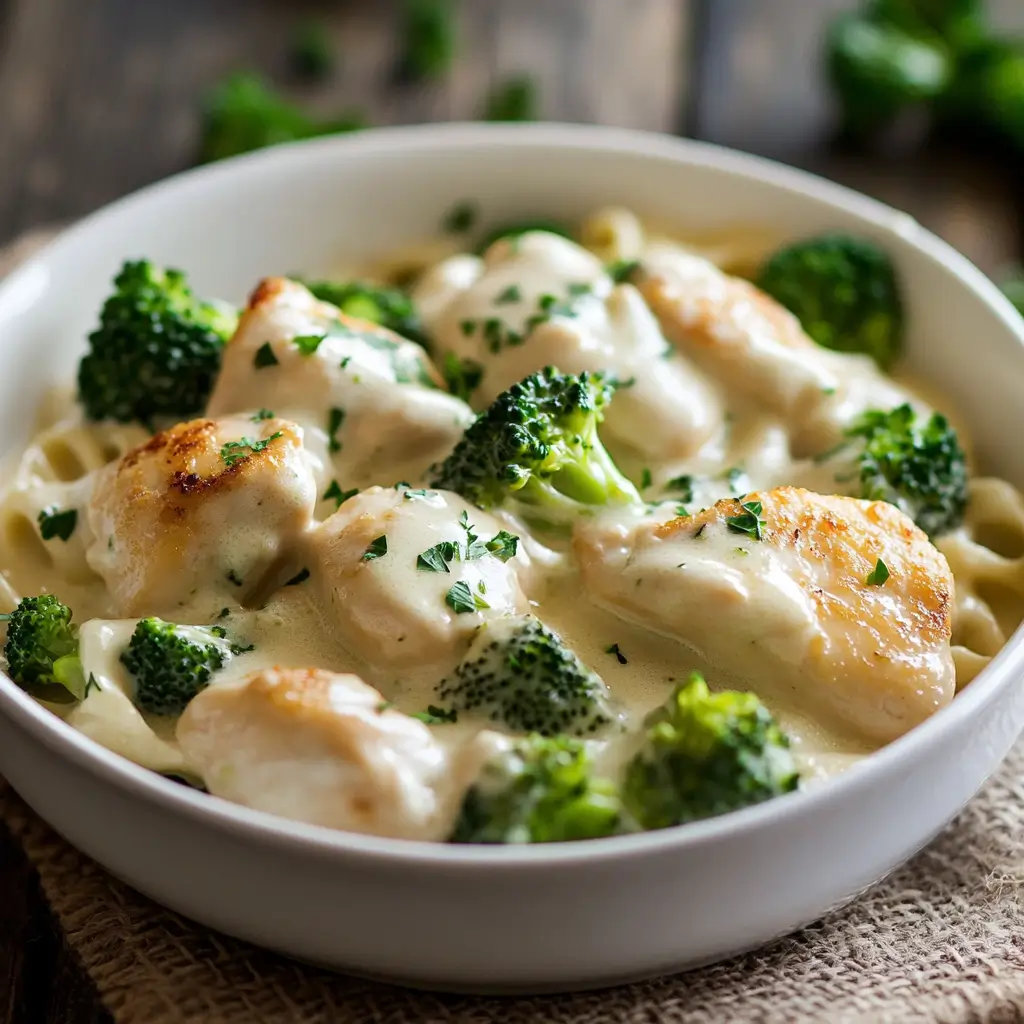 Creamy one-pan chicken Alfredo with broccoli