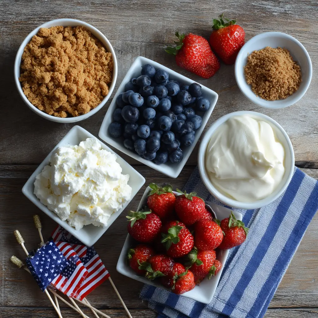 Ingredients for no bake 4th of July desserts : berry parfaits