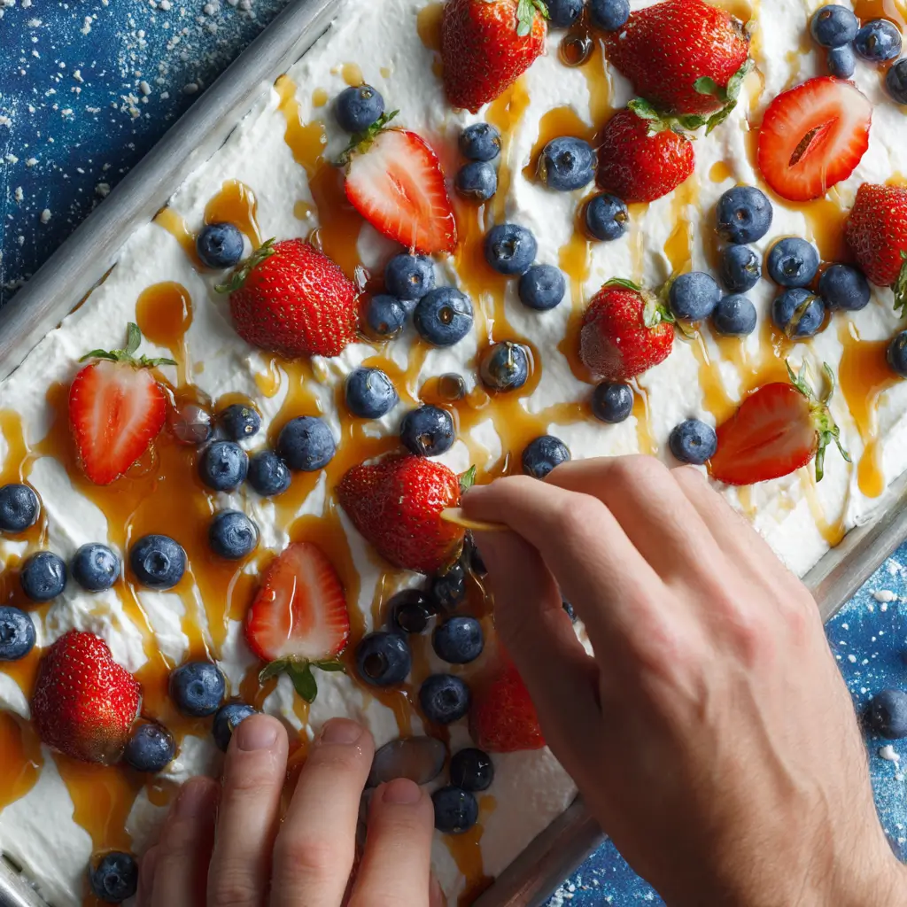 Assembling no-bake yogurt berry bark with three ingredients