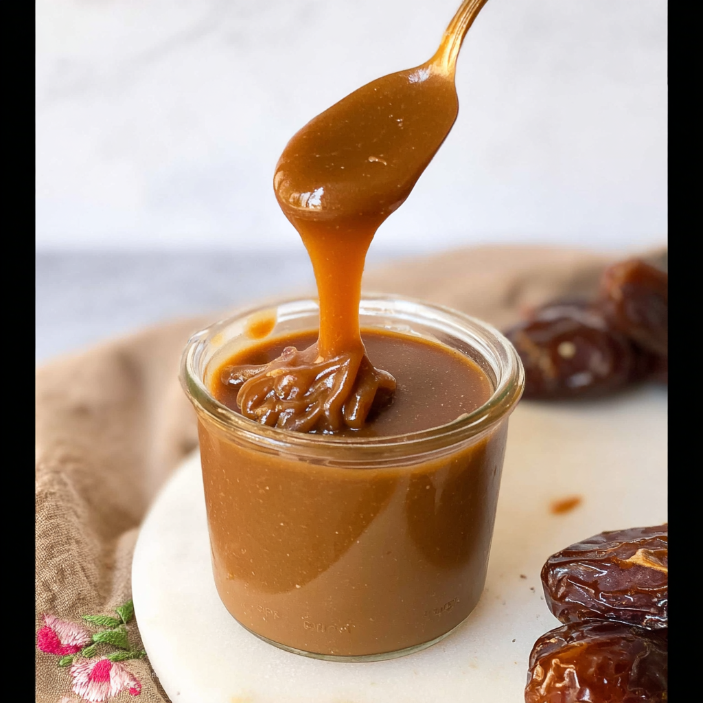 medjool date caramel sauce in jar