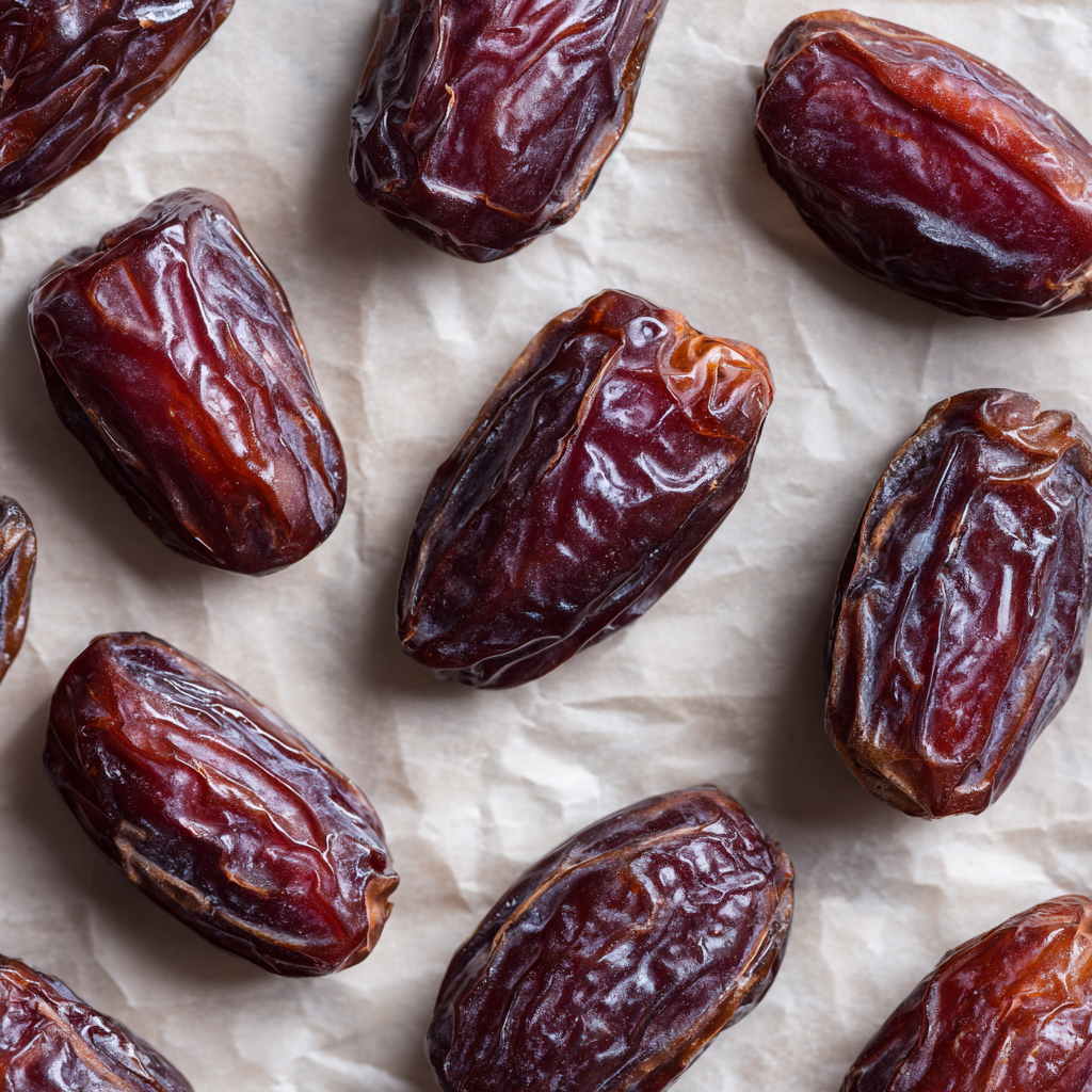 Flattened Medjool dates pressed into a base for bark