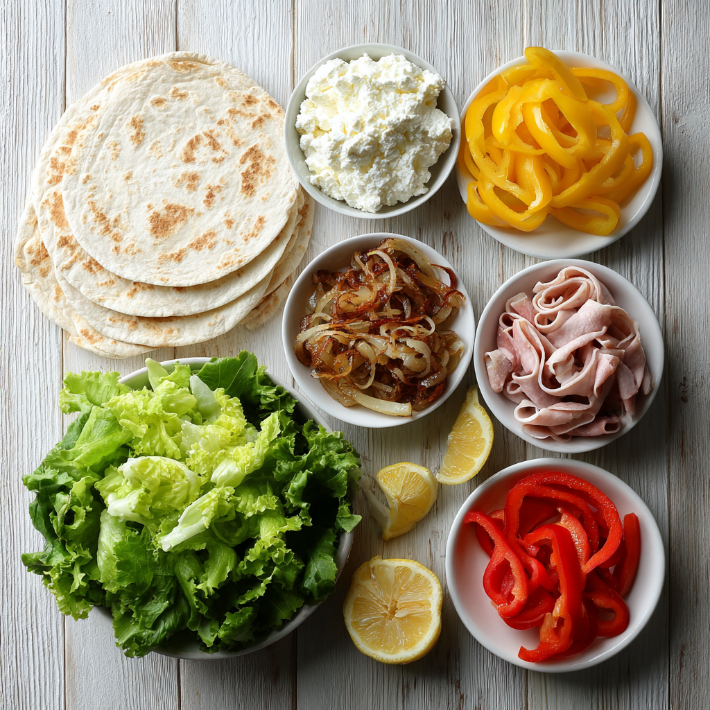 Ingredients for no-bake savory tortilla rolls