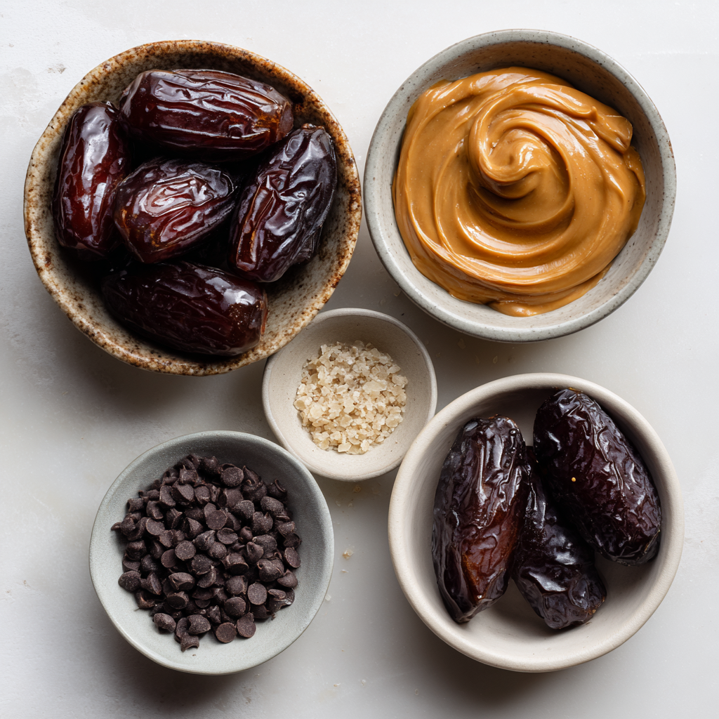 Ingredients for chocolate date bark recipe