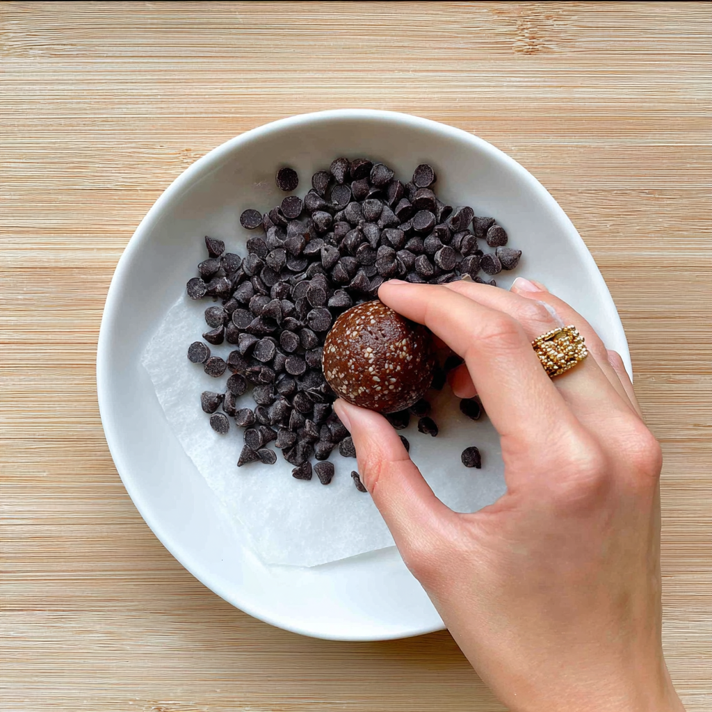 Rolling cottage cheese brownie protein bites