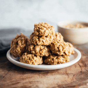 no bake peanut butter oatmeal cookies on wooden table