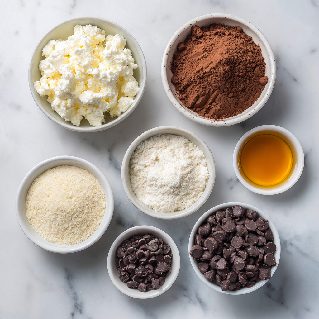 Ingredients for cottage cheese brownie batter protein bites