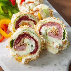No-bake savory tortilla rolls on a summer serving platter