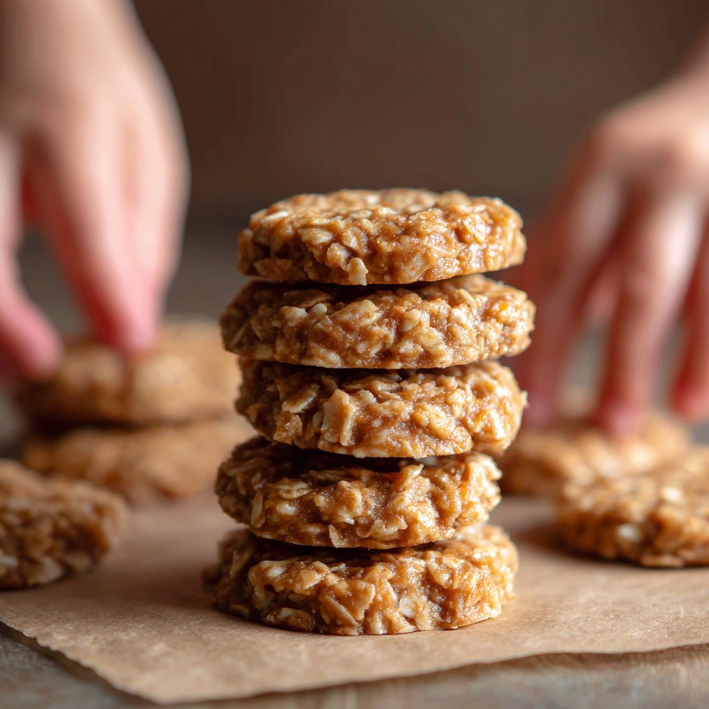 stack of peanut butter oatmeal cookies served