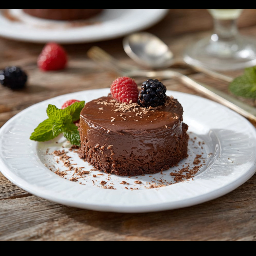 2-ingredient no-bake chocolate cake sliced on a board