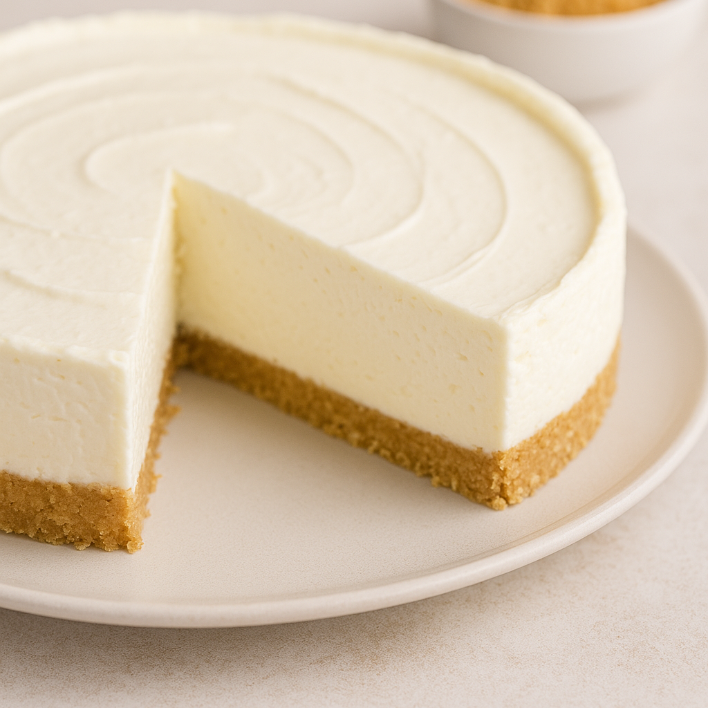 3 Ingredient No Bake Cheesecake with one slice removed.