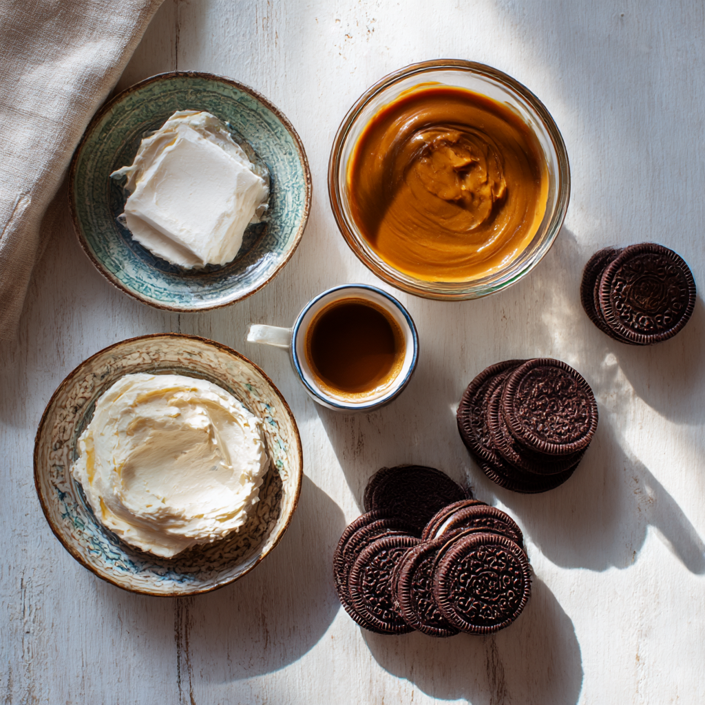 Chocotorta ingredients laid out on kitchen counter