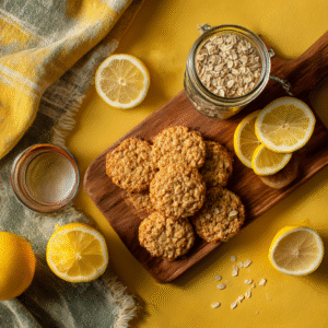 lemon oatmeal no bake cookies recipe card image