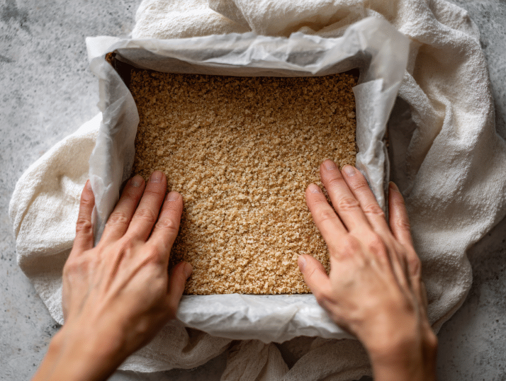 Pressing graham cracker crust for no bake cheesecake bars