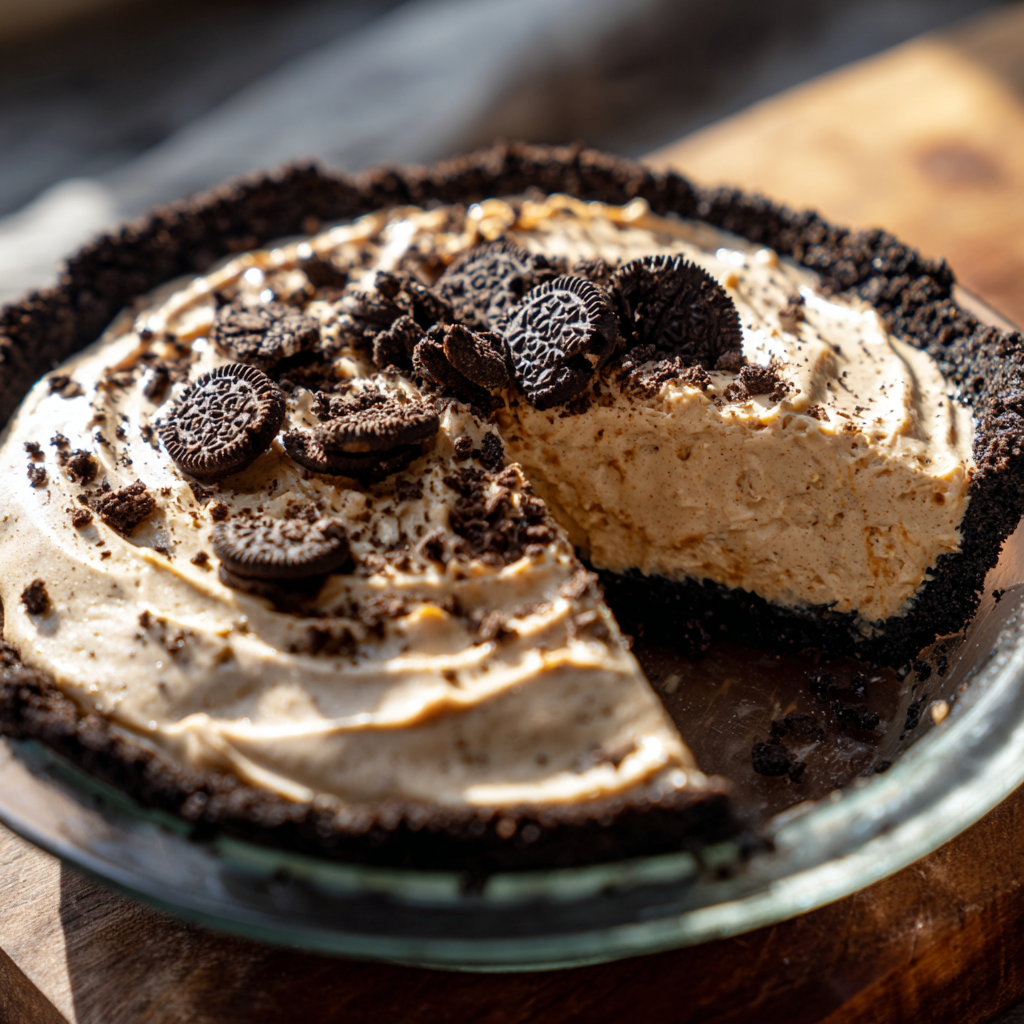 rock bottom pie with Oreo crust and peanut butter filling